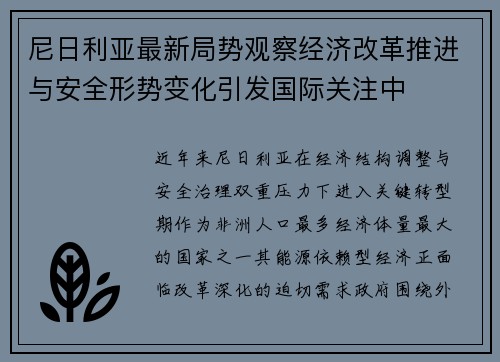 尼日利亚最新局势观察经济改革推进与安全形势变化引发国际关注中